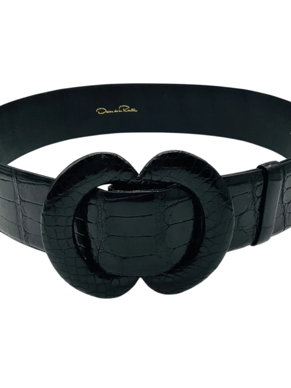 OSCAR DE LA RENTA BLACK GENUINE AMERICAN ALLIGATOR SKIN LEATHER WIDE BELT